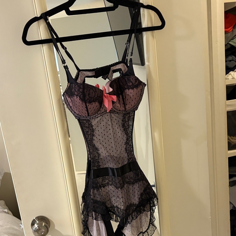 Victoria's Secret Sheer Black and Pink Chemise